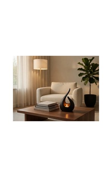 Pyrra - Alev Formlu Siyah Dekoratif Led Mum Standı - Organik Pla Biyobozunur - 12x11x17 Cm Siyah Siyah
