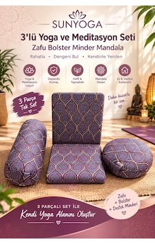 3'lü Yoga Ve Meditasyon Seti Zafu Bolster Minder Mandala Mor 3'lü Yoga Ve Meditasyon Seti Zafu Bolster Minder Mandala Mor