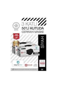 Saytekmed Meltblown Filtreli, Yassı İpli, 3 Katlı Siyah Maske (2 Kutu/100 Adet) Saytekmed Meltblown Filtreli, Yassı İpli, 3 Katlı Siyah Maske (2 Kutu/100 Adet)