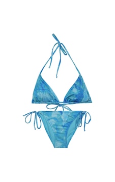 Taşlı İpli Üçgen Parlak Bikini Takımı Mavi Taşlı İpli Üçgen Parlak Bikini Takımı Mavi