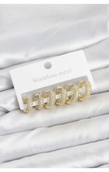 316l Çelik Gold Renk Zirkon Taşlı Halka Küpe Seti Diğer 316l Çelik Gold Renk Zirkon Taşlı Halka Küpe Seti Diğer