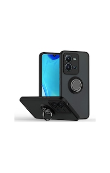Vivo V25 Uyumlu Kılıf Yüzüklü Standlı Extra Darbe Koruma Sert Silikon Kapak - Siyah Siyah Vivo V25 Uyumlu Kılıf Yüzüklü Standlı Extra Darbe Koruma Sert Silikon Kapak - Siyah Siyah