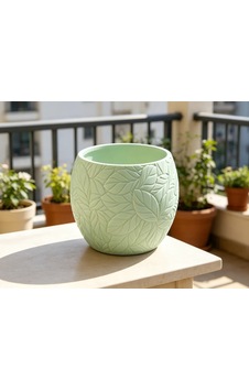 3d Baskı Yapraklı Desenli Yuvarlak Saksı Tepsili Süzdürmeli Bitki Saksısı 15 Cm Dekoratif Çiçek - Yeşil 3d Baskı Yapraklı Desenli Yuvarlak Saksı Tepsili Süzdürmeli Bitki Saksısı 15 Cm Dekoratif Çiçek - Yeşil