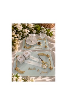Kişiye Özel Söz Nişan Tepsisi İsimli Kahve Sunum Seti Gelin Damat Kahvesi - 927804862 Diğer