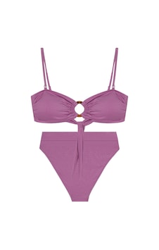Orta Halka Detaylı Yüksek Bel İkili Bikini Takım Lila Orta Halka Detaylı Yüksek Bel İkili Bikini Takım Lila