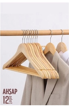 Natural Ahşap Elbise Askısı 12 Adet Montague Design 719133 - Natural Ahşap Elbise Askısı 12 Adet Montague Design 719133 -