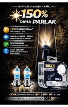 Niken H7 Ampul %150 Daha Parlak 12v 55w 4500k Natural White Halojen Far Ampulü 2 Adet Niken H7 Ampul %150 Daha Parlak 12v 55w 4500k Natural White Halojen Far Ampulü 2 Adet
