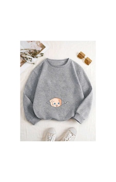 Caxis Kadın Fermuar Bebek Baskılı Hamile Oversize Bisiklet Yaka Sweatshirt Gri Caxis Kadın Fermuar Bebek Baskılı Hamile Oversize Bisiklet Yaka Sweatshirt Gri