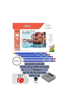 Karakalem Çizim Seti 35x50 120 Gr Defter 20 Sayfa 10 Renkli 10 Beyaz Kağıt Hb-2b-3b-5b-6b Kalem Çok Renkli Karakalem Çizim Seti 35x50 120 Gr Defter 20 Sayfa 10 Renkli 10 Beyaz Kağıt Hb-2b-3b-5b-6b Kalem Çok Renkli