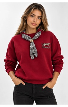Mevese Bisiklet Yaka Nakışlı Kadın Sweatshirt - Üç İplik Şardonlu Oversize Şık Tasarım - Bordo Mevese Bisiklet Yaka Nakışlı Kadın Sweatshirt - Üç İplik Şardonlu Oversize Şık Tasarım - Bordo