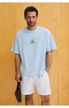 Grımelange Samantho Erkek Yumuşak Ve Organik Pamuklu Yıkamalı Baskı Detaylı Mavi T-shirt Grımelange Samantho Erkek Yumuşak Ve Organik Pamuklu Yıkamalı Baskı Detaylı Mavi T-shirt