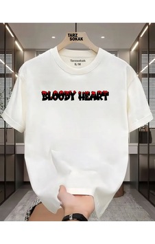 Flood Of Style Unisex Bloody Heart Yazlı T-shirt Beyaz