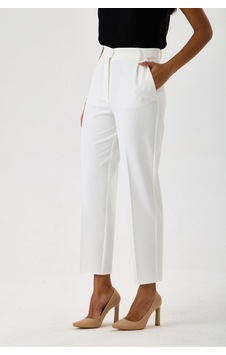 Velnara Moda Kırık Beyaz Dar Paça Cepli Yüksek Bel Dokuma Kumaş Kadın Pantolon Beyaz - 918311251 Beyaz