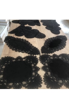 Salon Takımı Çeyizlik Siyah Runner Set 7 Parça Kadife Ranır Masa Konsol Sehpa Örtüsü Palmiye
