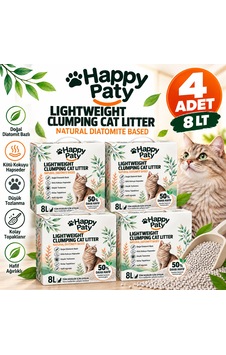 Happy Paty Lightweight Diatomit Kedi Kumu 8 Litre 4 Adet Happy Paty Lightweight Diatomit Kedi Kumu 8 Litre 4 Adet