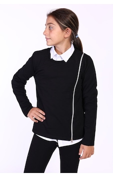 Toontoy Kız Çocuk Fermuar Detaylı Baskılı Sweatshirt Siyah Toontoy Kız Çocuk Fermuar Detaylı Baskılı Sweatshirt Siyah