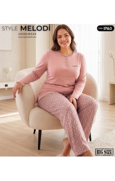 Melodi 17163 Uzun Kol %100 Pamuk Battal Büyük Beden Kadın Pijama Takımı Pembe Melodi 17163 Uzun Kol %100 Pamuk Battal Büyük Beden Kadın Pijama Takımı Pembe