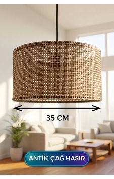 Antik Çağ Hasır Kumaş Başlıklı Sarkıt Avize 35 Cm 70cm-gold-aplik Antik Çağ Hasır Kumaş Başlıklı Sarkıt Avize 35 Cm 70cm-gold-aplik
