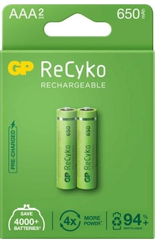 Gp Recyko 650mah Aaa Şarj Edilebilir İnce Kalem Pil 2'li Paket Gp Recyko 650mah Aaa Şarj Edilebilir İnce Kalem Pil 2'li Paket