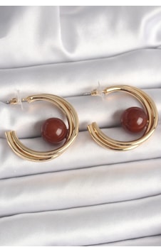 Pirinç Gold Renk Halka Model Kahverengi Boncuk Detay Kadın Küpe Çok Renkli Pirinç Gold Renk Halka Model Kahverengi Boncuk Detay Kadın Küpe Çok Renkli