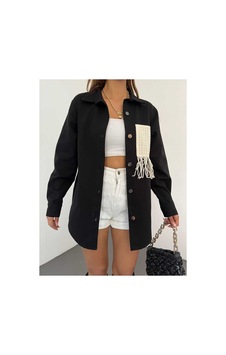 Unika Boutique Gabardin Püskül Detaylı Ceket Siyah Unika Boutique Gabardin Püskül Detaylı Ceket Siyah