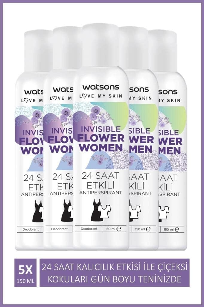 Watsons Invisible Flower 24 Saat Etkili Kadın Deodorant 150 Ml X 5 Adet Watsons Invisible Flower 24 Saat Etkili Kadın Deodorant 150 Ml X 5 Adet