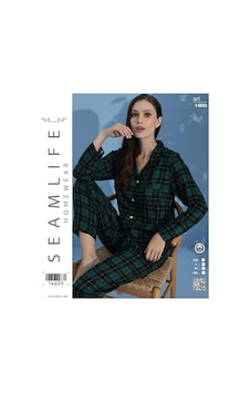 Seamlife Kadın Yeşil Ekose Uzun Kol Dokuma Gömlek Pijama Takımı Ekose Seamlife Kadın Yeşil Ekose Uzun Kol Dokuma Gömlek Pijama Takımı Ekose