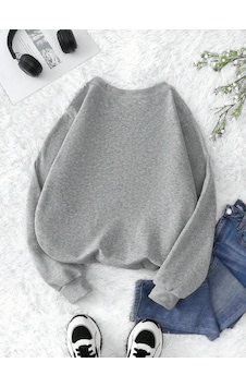 Ok Bear Sweatshirt - Gri Baskılı Oversize Kalın Kışlık Bisiklet Yaka Gri Ok Bear Sweatshirt - Gri Baskılı Oversize Kalın Kışlık Bisiklet Yaka Gri
