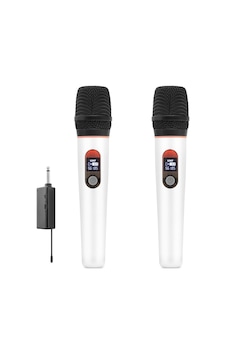 Büro Ev Ofis si İçin 6.35mm Beyaz Profesyonel Kablosuz Uhf 2 Mikrofonlu Set Büro Ev Ofis si İçin 6.35mm Beyaz Profesyonel Kablosuz Uhf 2 Mikrofonlu Set