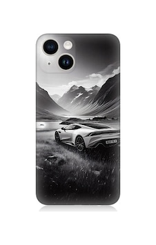 Apple Uyumlu iPhone 14 Dağ Yolunda Araba Desenli Silikon Kılıf Silikon