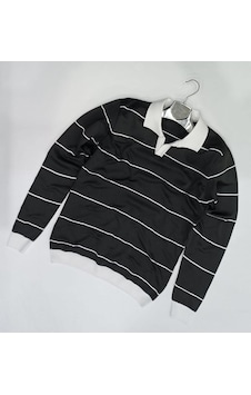 Classics Men Slim Fit Polo Yaka Uzun Kol Erkek Örme Triko Siyah