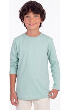 Onloox Erkek Mint Yeşili Erkek Çocuk Mint Yeşili Pamuklu Penye Bisiklet Yaka Uzun Kollu Regular Fit Basic Tişört 5-14 Yaş