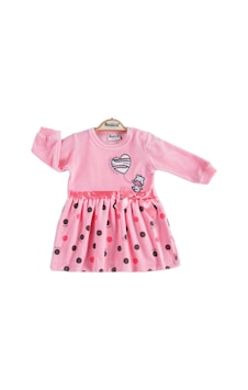 Dear Enika Miniworld Kız Bebek Kurdele Detaylı Pembe Kadife Elbise 16428 001