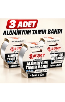 3 Adet Alüminyum Folyo Tamir Bandı Yanmaz 48 Mm X 10 Metre Isıya Dayanıklı Soba Borusu Bantı