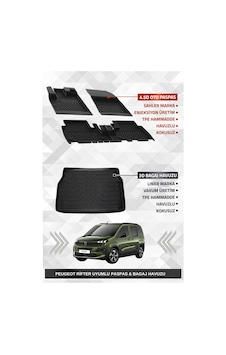 Sahler Peugeot Rifter 2019+ Uyumlu 4.5d Premium Havuzlu Oto Paspas Ve Liner Marka 3d Bagaj Havuzu