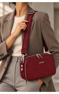 Bordo Just Polo Ithal Suet Deri Orta Boy Kadin Capraz Omuz Cantasi Postaci Cantasi