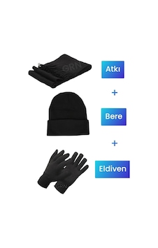 Gürhan Çorap 3'lü Set Erkek Siyah Örgü Triko Püskül Detaylı Atkı Bere Ve Eldiven Takımı Siyah Gürhan Çorap 3'lü Set Erkek Siyah Örgü Triko Püskül Detaylı Atkı Bere Ve Eldiven Takımı Siyah