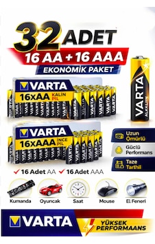 Aa + Aaa Pil 32'lı Set 16 Aa + 16 Aaa 1.5v Ekonomik Toplu Paket Çinko Karbon Aa + Aaa Pil 32'lı Set 16 Aa + 16 Aaa 1.5v Ekonomik Toplu Paket Çinko Karbon