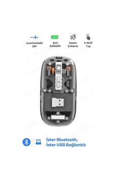 Buğz Bluetooth Usb Çift Modlu Sessiz Mouse, Şeffaf Mıknatıslı Kapaklı, Type-c Şarjlı, Dpi Ayarlı, Ka