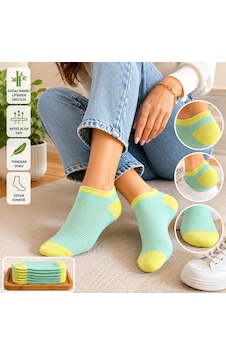 Km Collections 6'lı Set Özel Parfümlü Kadın Bambu Kısa Çorap Yeşil - Mavi Km Collections 6'lı Set Özel Parfümlü Kadın Bambu Kısa Çorap Yeşil - Mavi