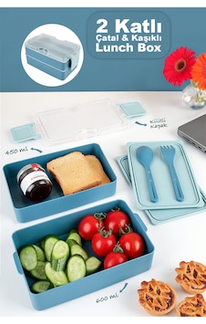 2 Katlı Kilitli Beslenme Kabı - Kendinden Çatal Kaşıklı Lunch Box Beslenme Kutusu Saklama Kabı Mavi 2 Katlı Kilitli Beslenme Kabı - Kendinden Çatal Kaşıklı Lunch Box Beslenme Kutusu Saklama Kabı Mavi