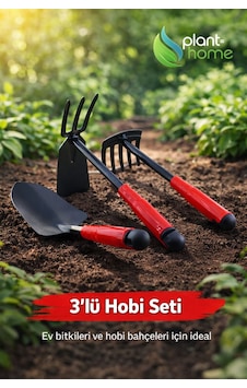 Hobi Çapa Tırmık Kürek 3 Lü Set Metal Bahçe El Aletleri Saksı, Çiçek, Bitki Ve Toprak İçin