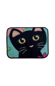 Renkli Desenli Elekli Kedi Tuvalet Önü Paspası 60 X 45 Cm Gri - 43134501