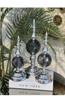 Alfafe Home Büyük Boy Gümüş 3 Lü Dekoratif Alem Renkli Dekorlu Kristal Top Küre & Obje Aksesuar