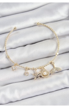 Pirinç Zirkon Taşlı İstiridye Ve Deniz Yıldızı Model Gold Renk Charm Bileklik Çok Renkli Pirinç Zirkon Taşlı İstiridye Ve Deniz Yıldızı Model Gold Renk Charm Bileklik Çok Renkli