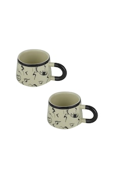 Kupa Bardak Seramik Yüz Desenli 2'li Set 200 Ml Kupa Bardak Seramik Yüz Desenli 2'li Set 200 Ml