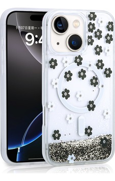 Apple Uyumlu iPhone 15 Kılıf Sıvılı Simli Baskılı Şeffaf Arka Yüzey Zore Mossa Silikon Kapak Siyah Apple Uyumlu iPhone 15 Kılıf Sıvılı Simli Baskılı Şeffaf Arka Yüzey Zore Mossa Silikon Kapak Siyah