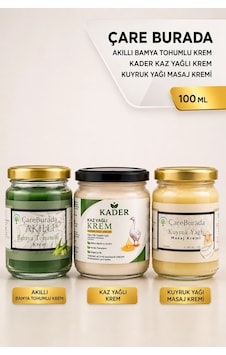 Çareburada Kuyruk Yağlı Krem 100 Ml + Akıllı Bamya Tohumlu Krem 100 Ml + Kader Kaz Yağlı Çareburada Kuyruk Yağlı Krem 100 Ml + Akıllı Bamya Tohumlu Krem 100 Ml + Kader Kaz Yağlı