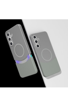 Samsung Galaxy Uyumlu S25 Kılıf M-safe Şarj Özellikli Mıknatıslı Çift Renk Duble Kapak Gri