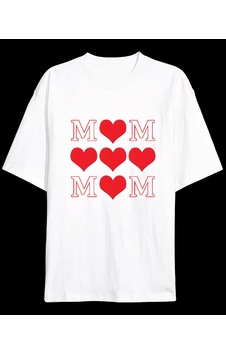 Mevese Sevgi Anneler Günü Hediye Mom Kalp Baskılı Oversize Bisiklet Yaka T-shirt - Beyaz Mevese Sevgi Anneler Günü Hediye Mom Kalp Baskılı Oversize Bisiklet Yaka T-shirt - Beyaz
